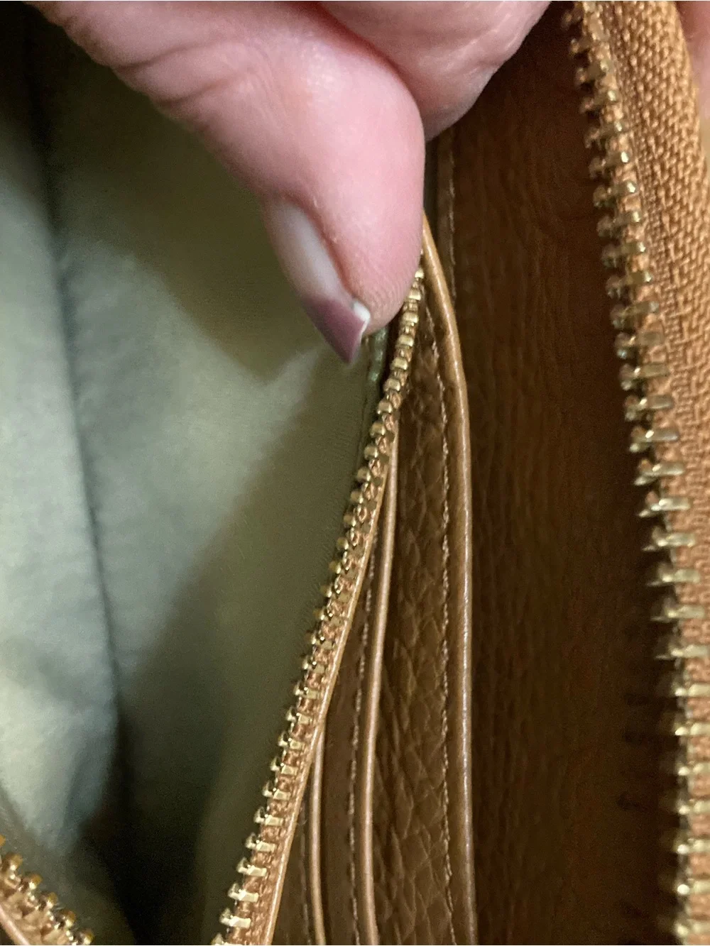Tory Burch Pebbled Leather Zip Wallet in Cognac